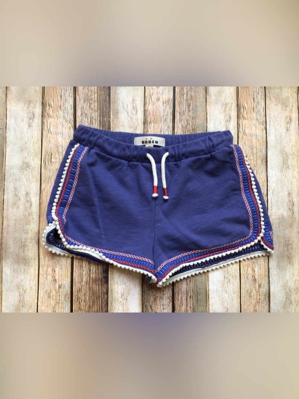 Mini Boden Blue Pom Pom Shorts